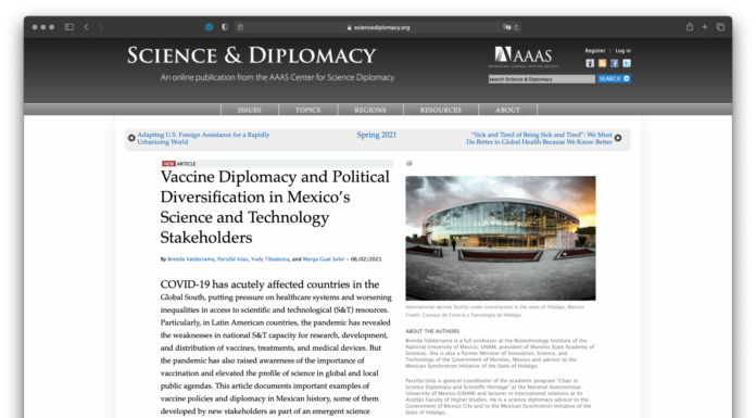 Hidalgo es líder en diplomacia científica, destaca Science & Diplomacy