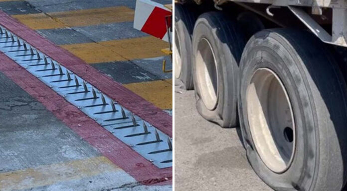 Inicia operación del sistema “poncha llantas” en Ecatepec. Tráiler “lo estrena” y termina con 20 llantas dañadas