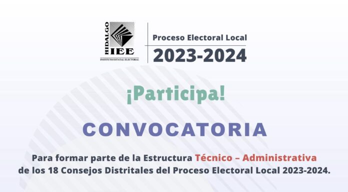 IEEH emite Convocatoria para ocupar cargos de la Estructura Técnico-Administrativa de los 18 Consejos Distritales para las Elecciones 2024