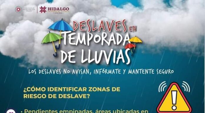 En temporada de lluvias el riesgo de deslaves aumenta, evita riesgos