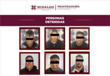 Durante cateo por narcomenudeo, PGJEH detuvo a siete personas en posesión de narcóticos, armas de fuego y equipo táctico