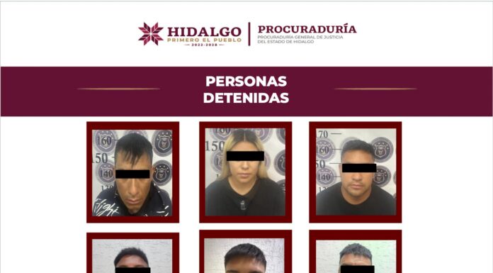 Durante cateo por narcomenudeo, PGJEH detuvo a siete personas en posesión de narcóticos, armas de fuego y equipo táctico