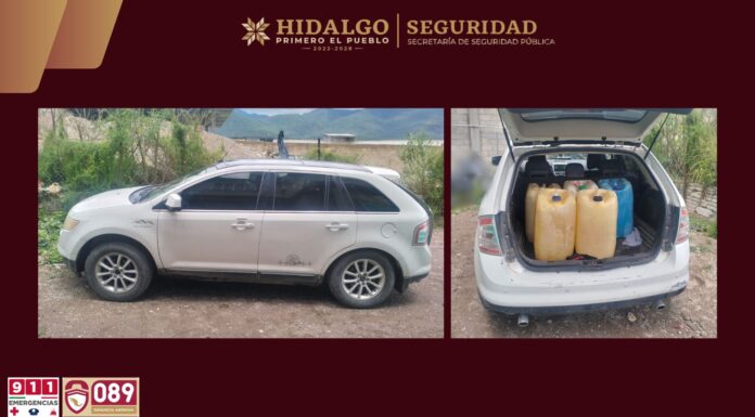 SSPH asegura camioneta con 225 litros de hidrocarburo ilegal en Tezontepec de Aldama